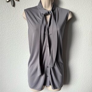 Ann Taylor Gray Tie-Neck Blouse